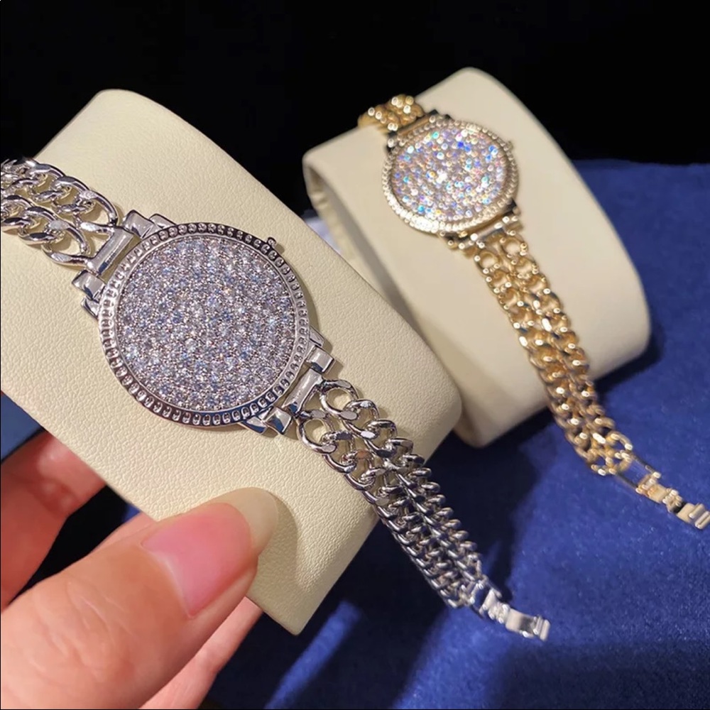 NEW 18K RHINESTONE DOUBLE WATCH STRAP BRACELET - Picture 6 of 6